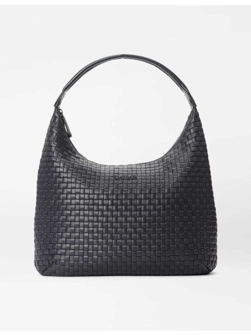 MZ Wallace Black Large Woven Shoulder Hobo Bag Purse Nylon Leather
